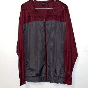 Zine Color Block Grey and Red Windbreaker Jacket, Size XL men's